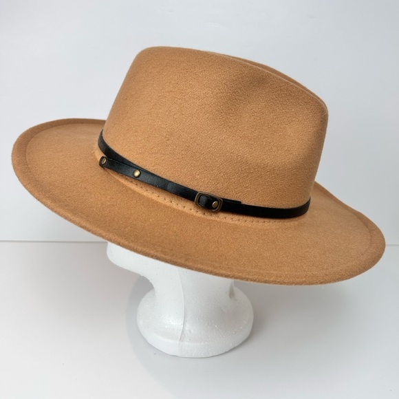 Felt Western Hat, M/L, Tan, faux-leather trim, Cowboy, Festival, NEW - Picture 2 of 7